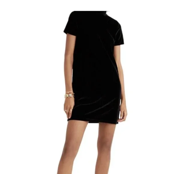 Madewell Black Velvet Mock Turtleneck Mini Dress | Size M | Holiday Party & Even - Picture 1 of 6